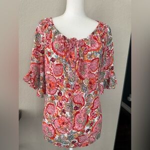 CeCe XL Pink Sage Floral Print Women's Top